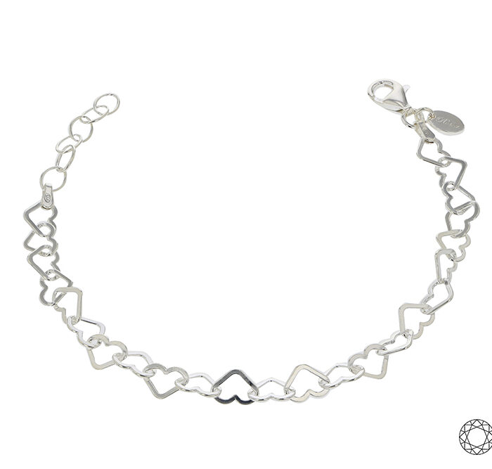Pulsera de Plata 925 U-Love Corazones 20Cm Cierre Mosqueton 3,9 G