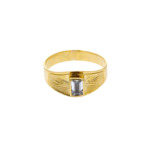 oro para hombre 18k anillo espigas piedra blanca central Oroexpress