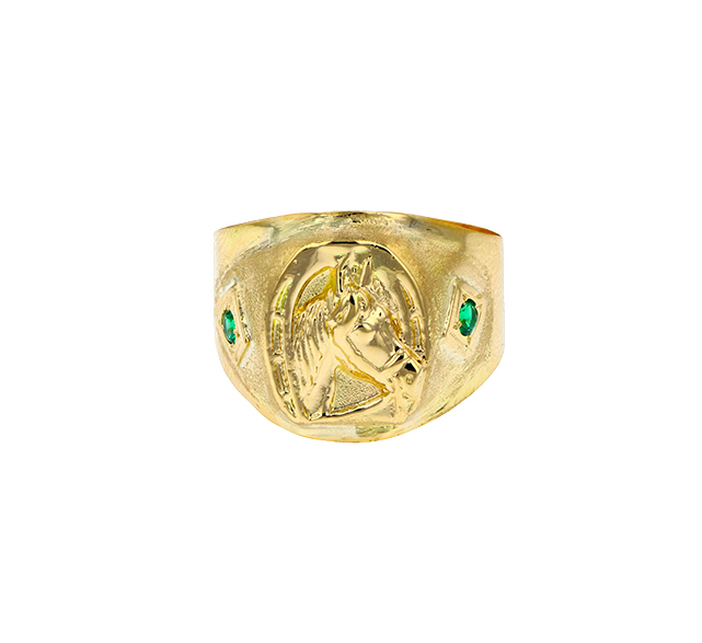 Anillo de oro para hombre 18k sello herradura con piedras verdes – Oroexpress