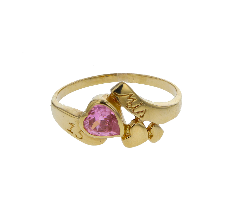 de oro para corazón con piedra rosada de 15's ancho 1CM – Oroexpress