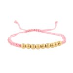 Pulsera Macramé Rosado Con 9 Esferas Oro 4Mm  18K - Largo 20Cm