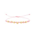 Pulsera De Oro Con Hilo Rosado Con 7 Esferas De 4Mm 18K