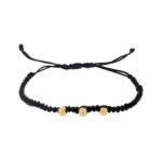 Pulsera De Oro Macramé Negro Con 3 Esferas De 4Mm 18K