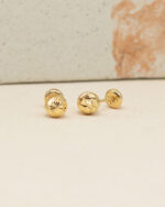 Topos De Oro Amarillo 18K Esfera Diamantada Con Broche Rosca - Image 2
