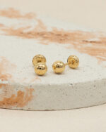 Topos De Oro Amarillo 18K Esfera Lisa Con Broche Rosca - Image 3