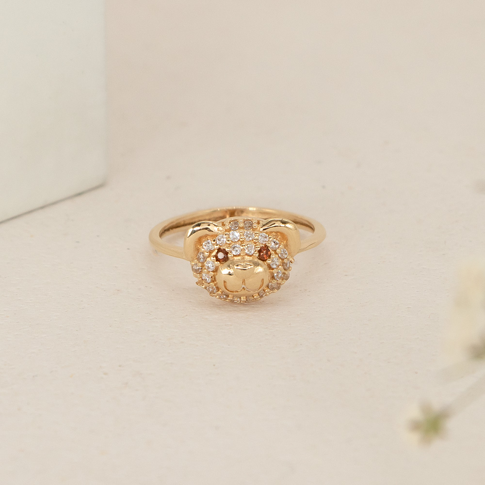 Anillo De Oro 18k Oso Con Piedras- Ancho Frontal 1cm