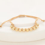 Pulsera Oro 18k Macramé Con Esferas Lisas 5mm Hilo Café, Diseño Egipcio
