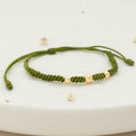 Pulsera Oro 18k Macramé Con Esferas Lisas 4mm hilo Café