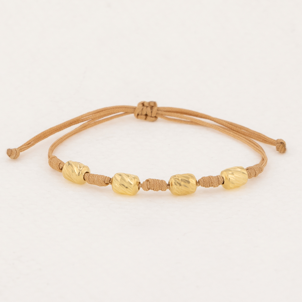 CL02-02.jpg Pulsera De Oro 18k Macramé Con Cilindros Diamantados 7mm Hilo Café, Diseño Egipcio 1,4gr - Imagen 1