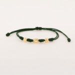 Pulsera De Oro 18k Macramé Con Cilindros Diamantados 8mm Hilo Verde 0,93gr