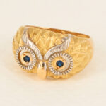 Anillo De Oro 18k Búho Con Piedras Azules 7,5Gr