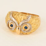 Anillo De Oro 18k Búho Con Piedras Azules 7,5Gr