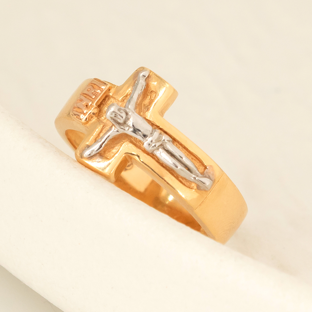 Anillo De Oro 18k  Cristo Bicolor 5,8Gr