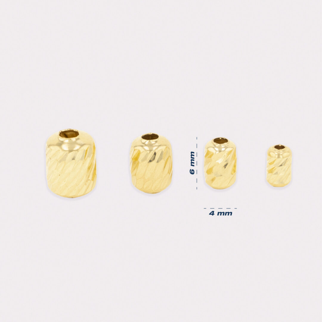 Cilindro De Oro 18k Diseño Diamantado 6mm Para Pulsera De Hilo 0,18gr