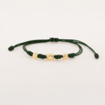 Pulsera De Oro 18k Macramé Con Cilindros Diamantados 8mm Hilo Verde 0,93gr