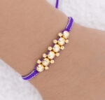 Pulsera De Oro 18k Macramé Con 6 Esfera 6mm Diamantada, Hilo Morado 0,6gr. Largo 19cm - Image 3