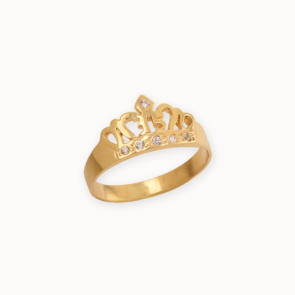 0000119981-02.jpg Anillo De Oro 18k Qunce Años Con Forma De Corona Con Piedras Blancas - Image 1