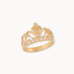 Anillo De Oro 18k Qunce Años Con Forma De Corona Con Piedras Blancas