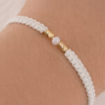 Pulsera De Oro 18k Con 2 Cilindros 3x5, Hilo Blanco - Image 3
