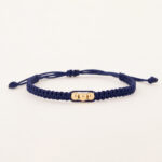 Pulsera De Oro 18k Macramé Con 3 Esferas 4mm Hilo Azul