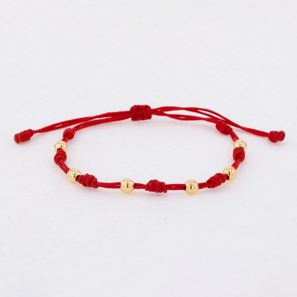 PNR-02.jpg Pulsera De Oro 18k 7 Nudos Con 6 Esferas 4mm Hilo Rojo - Image 1