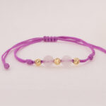 Pulsera Oro 18K Con 2 Esferas Diamantadas 4mm Tejida Con Hilo Rosado - Image 2