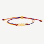 Pulsera Oro 18K Con 3 Esferas Diamantadas 5mm Tejida Con Hilo Tricolor