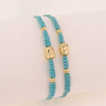Pulsera De Oro Con Cilindros 5X7 Y Esferas 3mm Diamantadas Hilo Celeste - Imagen 2