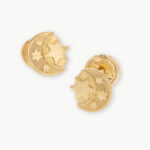 Topos De Oro 18k Media Luna, Estrellas Con Broche De Seguridad