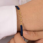 Pulsera De Oro 18k Calabrote Tejida Con Hilo Azul - Image 3