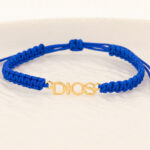 Pulsera De Oro 18k Herraje Nombre Dios Hilo Azul