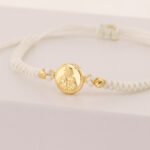 Pulsera De Oro 18k Virgen Del Carmen Hilo Blanco
