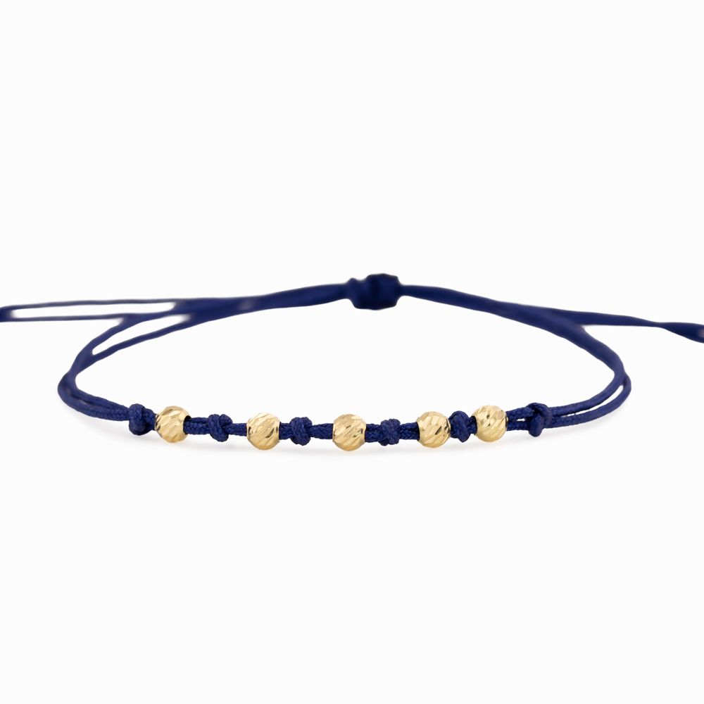 PULAZ02-2 Pulsera De Oro 5 esferas 3mm diamantadas hilo azul - Image 1