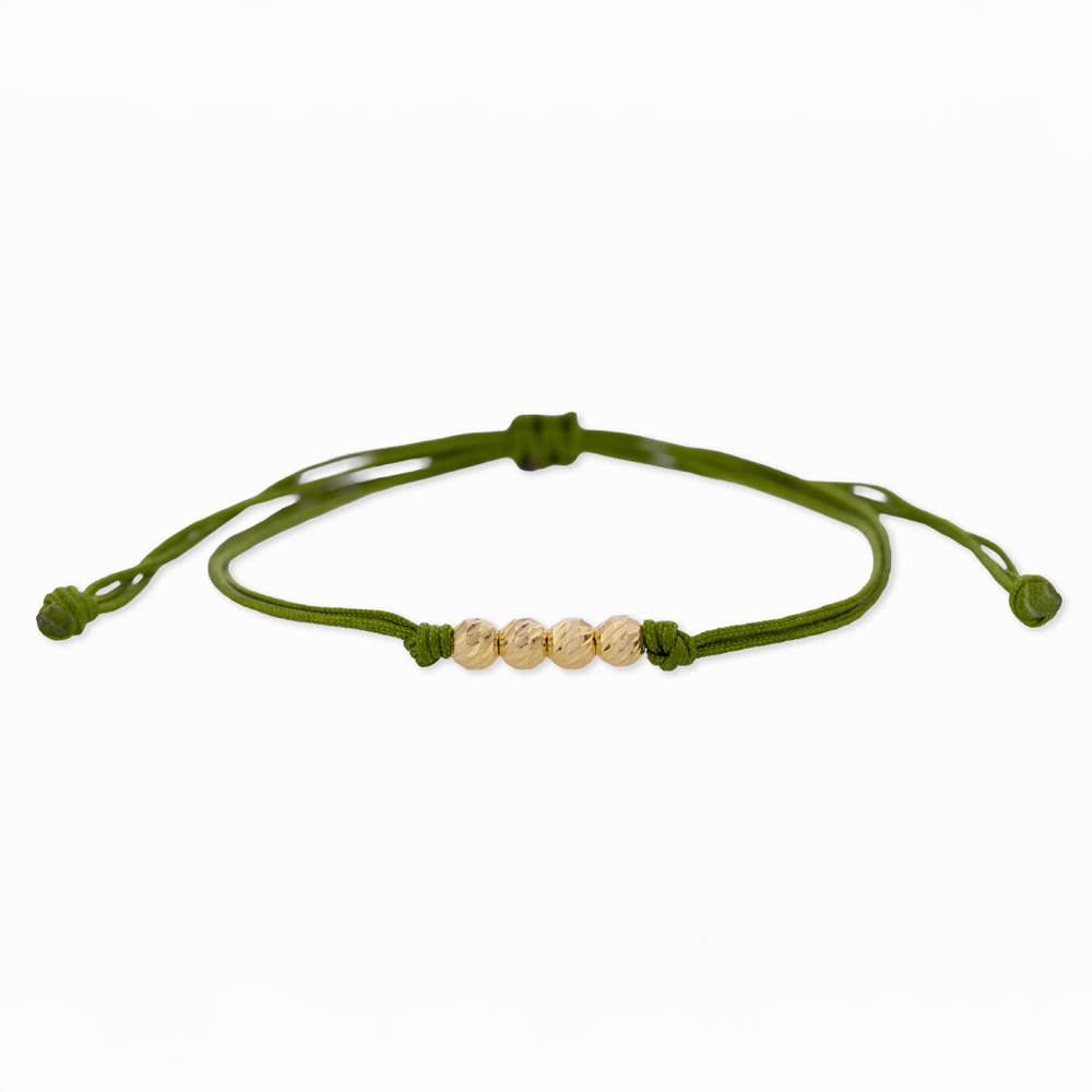 PV03-02.jpg Pulsera De Oro 4 esferas 4mm diamantadas hilo verde - Image 1