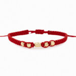 Par de pulseras De Oro 4 esferas 4mm diamantadas hilo rojo