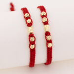 Par de pulseras De Oro 4 esferas 4mm diamantadas hilo rojo - Image 2
