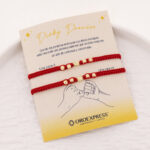 Par de pulseras De Oro 4 esferas 4mm diamantadas hilo rojo - Image 3
