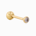Piercing Oro 18K Para Oreja, Piedra Blanca