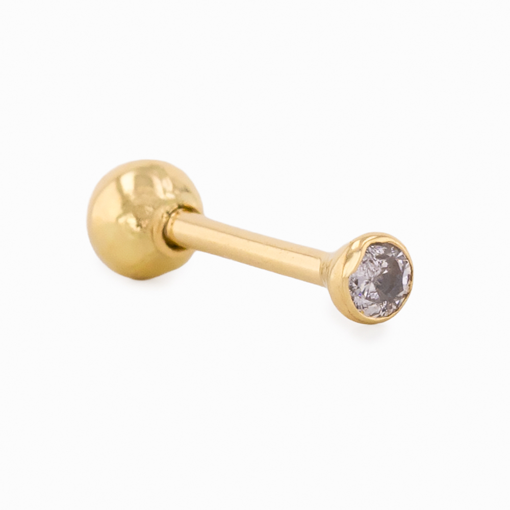 PIEP01 Piercing Oro 18K Para Oreja, Piedra Blanca - Image 1