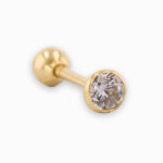 Piercing Oro 18K Para Oreja, Piedra Blanca