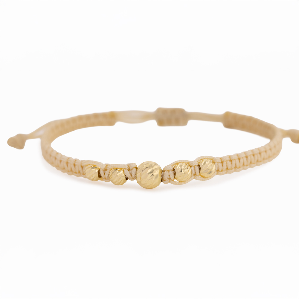 PULSCAF01 Par de pulseras De Oro 4 esferas 4mm diamantadas hilo caqui - Image 1
