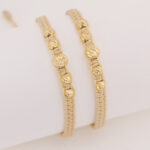 Par de pulseras De Oro 4 esferas 4mm diamantadas hilo caqui - Image 2