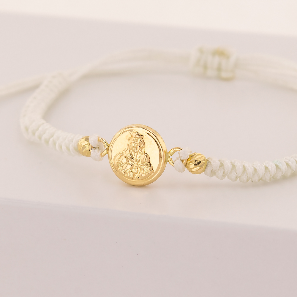 HER057-02 (2) Pulsera Oro 18K Tejida Con Herraje Virgen Del Carmen. Hilo Blanco - Image 1